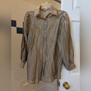 Tan button up long sleeve blouse Size L